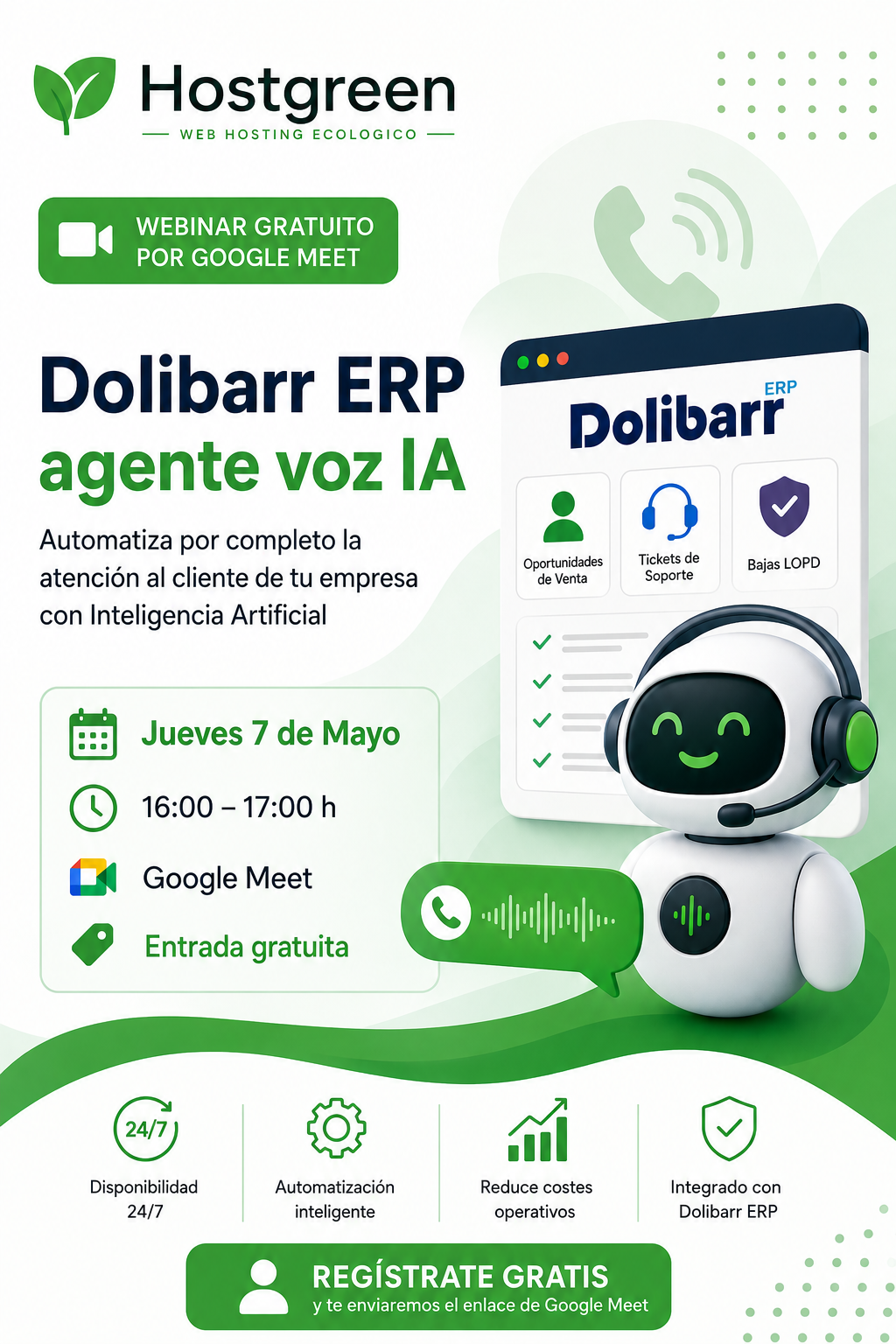 Webinar Dolibarr ERP integrado con Agente de Voz con IA - Hostgreen