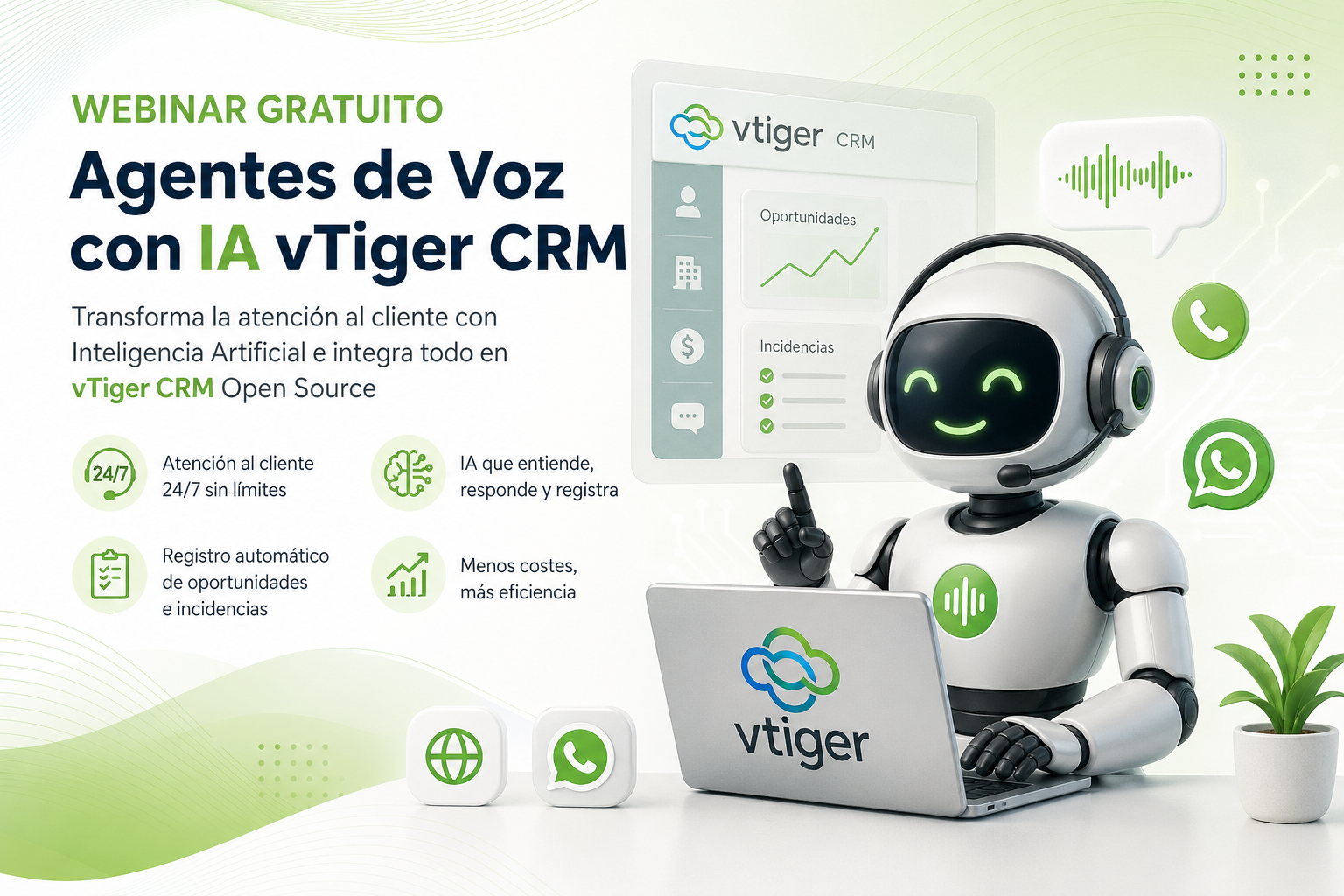 Webinar Agentes de Voz con IA integrado con vTiger CRM - Hostgreen